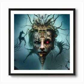 Woman In A Dark Forest Art Print