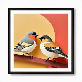 Firefly A Modern Illustration Of 2 Beautiful Sparrows Together In Neutral Colors Of Taupe, Gray, Tan (82) Art Print