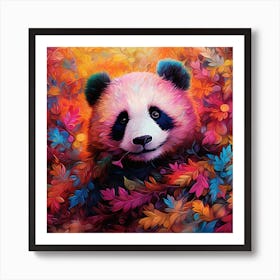 Panda Bear In Autumn Leaves Art Print