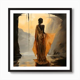 Woman In A Golden Dress Art Print