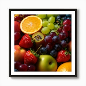 Fresh Fruits Orange Strawberry Grapes Apples Art Print