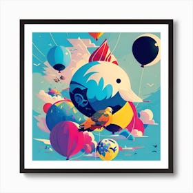 Colorful Birds And Balloons Art Print