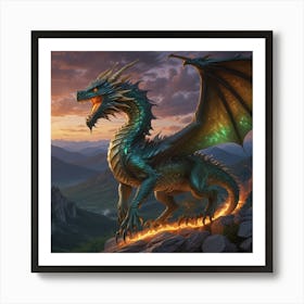 Dragon At Sunset Art Print