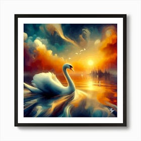 Swan At Sunset 2 001 001 Copy Art Print