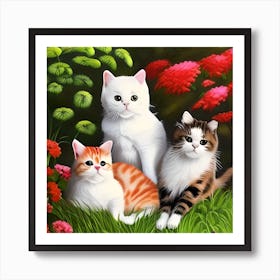 Beautiful Cats In Garden Art Print