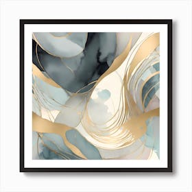 Abstract Aquarell Painting Gold Black And Silver Art Print