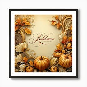 An Elaborate Display Of Calligraphy Gracefully Forming Happy Thanksgiving Greetings Swirling Wit (1) Art Print