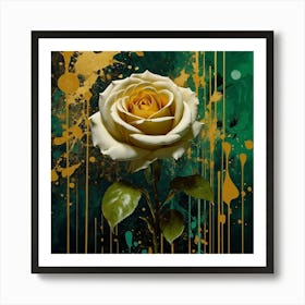 Gold Splatter Rose Art Print
