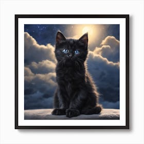 Black Kitten In The Moonlight Art Print