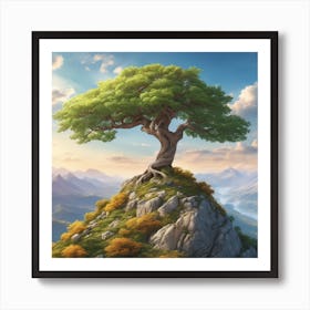 Lone Tree On Top Of Mountain 63 Art Print