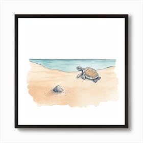 Cute Sea Turtle On The Beach Drawing 7 Art Print