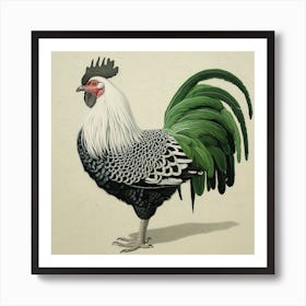 Ohara Koson Inspired Bird Painting Rooster 2 Square Art Print