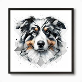 Australia Collie Head - Abstract Line Art Illustration 75 Art Print