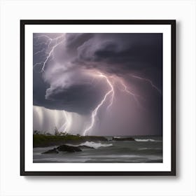 Lightning Over The Ocean 7 Art Print