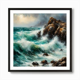 Rough Sea S Waves And Rocks Art Print