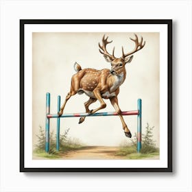 Deer Jumping Hurdles Art Print