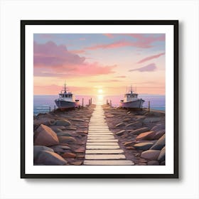 Two Boats At Sunset Art Print