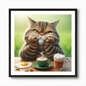 Cat With A Cup Of Coffee Art Print