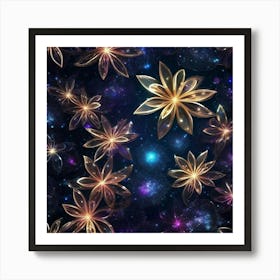 Gold Flowers In Space Art Print