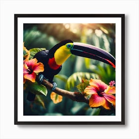 Toucan amongst the Jungle Hibiscus Art Print