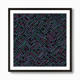 Neon Maze Pattern Art Print