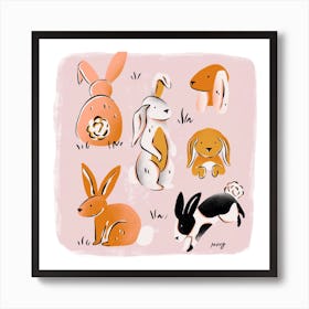 Rabbits Square Art Print