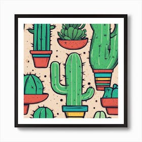 Cactus Seamless Pattern 7 Art Print