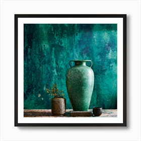 An Old Antique Vase Crafted From Green Marble Standing Majestically Against A Cool Backdrop Showc (2) Art Print