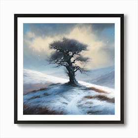 A Windswept Winter Landscape, Lone Tree  Art Print