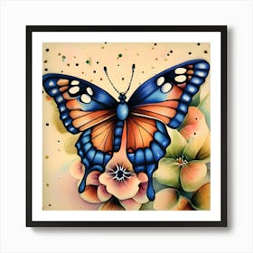 Vintage Butterfly On Flowers Art Print