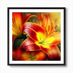  orange, red and yellow chameleon lilies 2 Art Print