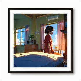 Anime Girl In Bedroom Art Print