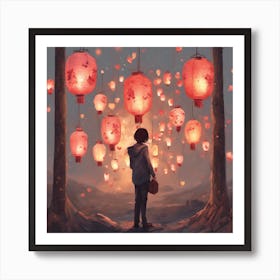 Girl Looking At Lanterns Art Print