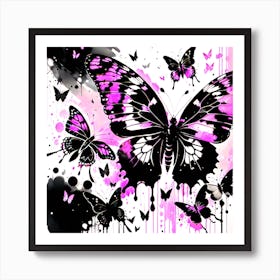 Pink And Black Butterflies 2 Art Print