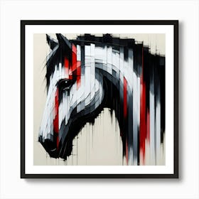 Glitch Art Horse Bold Red & Black Abstract Art Print, Digital Download, Modern Wall Art for Home or Office Decor Poster