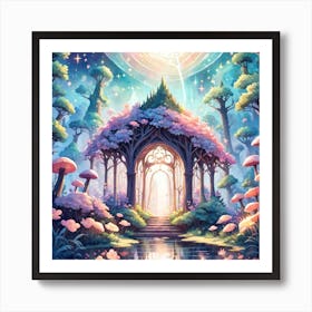A Fantasy Forest With Twinkling Stars In Pastel Tone Square Composition 179 Art Print