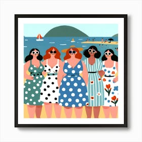 Four Plus Size Women On The Beach Art Print