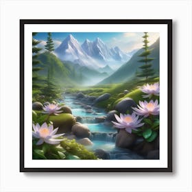 Water Lilies In The Mountains Art Print