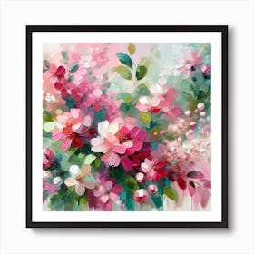 Pink Flowers Abstract Art Print