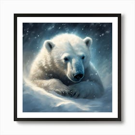 Sheltering in the Snow, Polar Bear Cub Art Print