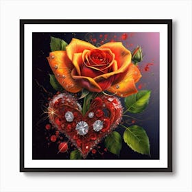 Heart and beautiful red rose 16 Art Print