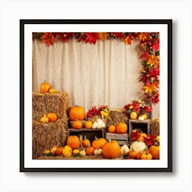 Autumn Harvest Scene Arranged Rustic Style Brimming With Seasonal Abundance Pumpkins Nestled Amon (3) Art Print