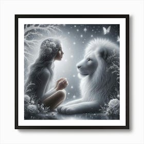 White Lion And Girl 1 Art Print