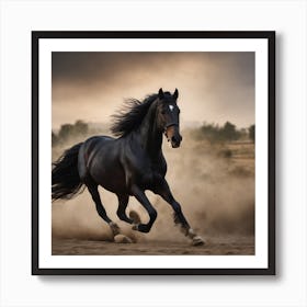 Angry Black Horse Art Print