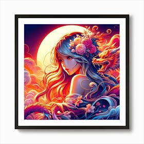 Chinese Girl With Dragon Art Print