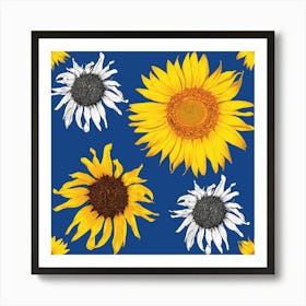 Sunflowers On Blue Art Print