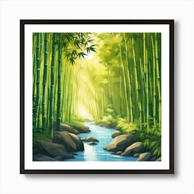 A Stream In A Bamboo Forest At Sun Rise Square Composition 244 Art Print