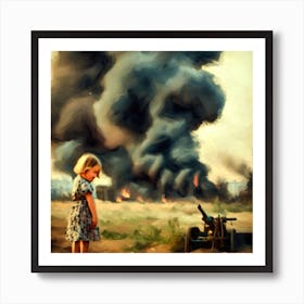 Little Girl Looking At The War Smoke Art Print