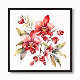 Red orchid sprig Art Print