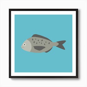 Gray Fish Icon In Flat Design Art Print